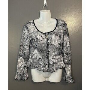 Joseph Ribkoff Jacket Womens Small Floral Ruffle Mesh Zip Front Unique Design